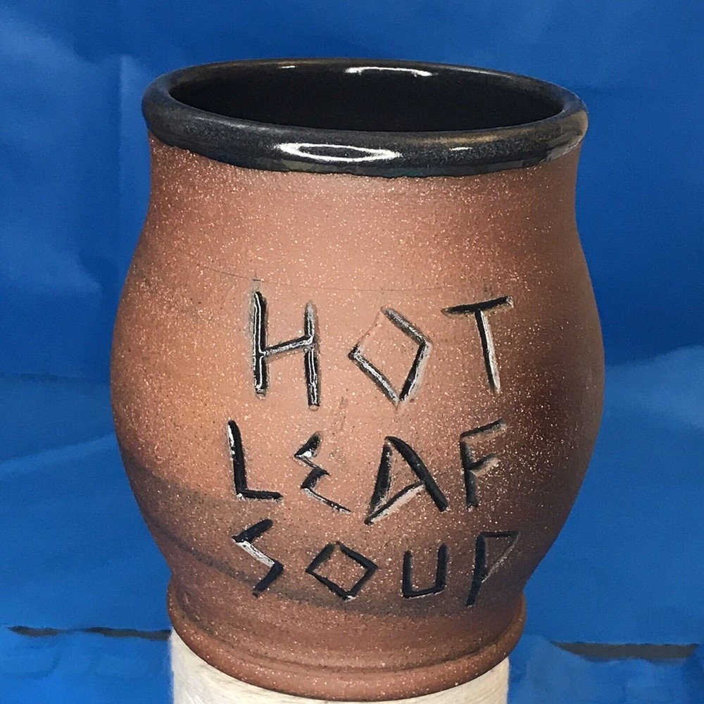 Pottery Ceramic Soup Coffee Mug “Hot Leaf Soup” by Dancingpigpots. 4.5x5 inches.